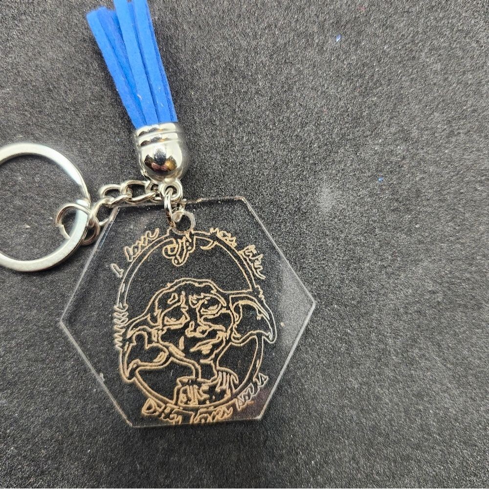 Hand Crafted Keychain Elf Blue Silver Bag Charm, Zipper Pull with Tassel